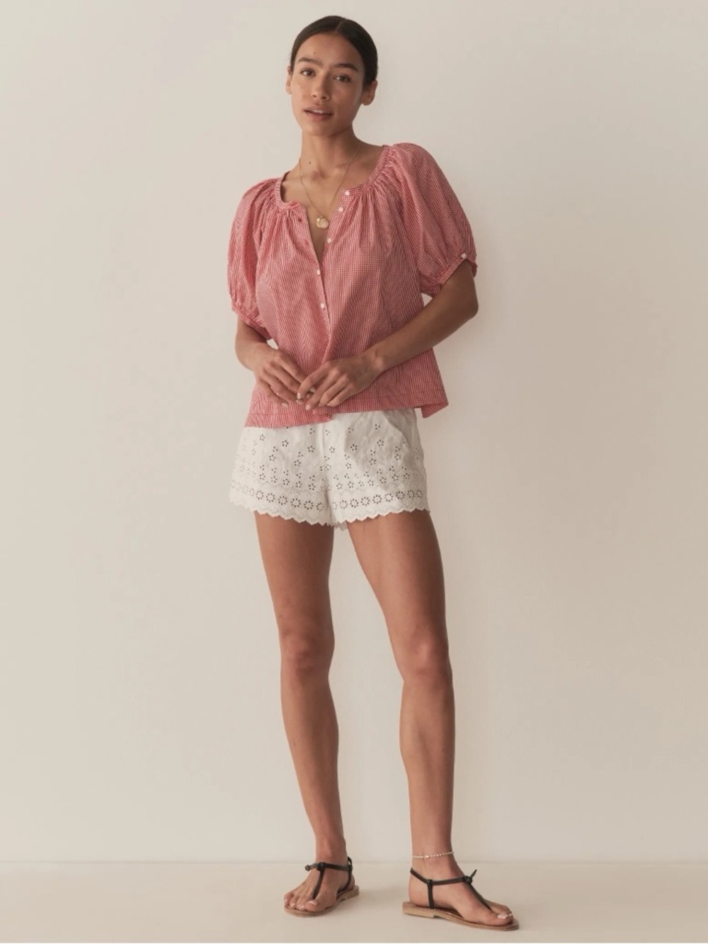 Industry Gingham Top Red Gingham June Puff Sleeve Size Small NWT - Picture 13 of 17